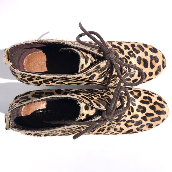 Sperry Top Sider Princeton Ankle Boot women 6M Leopard Print Lace Up High Heel - Picture 12 of 16
